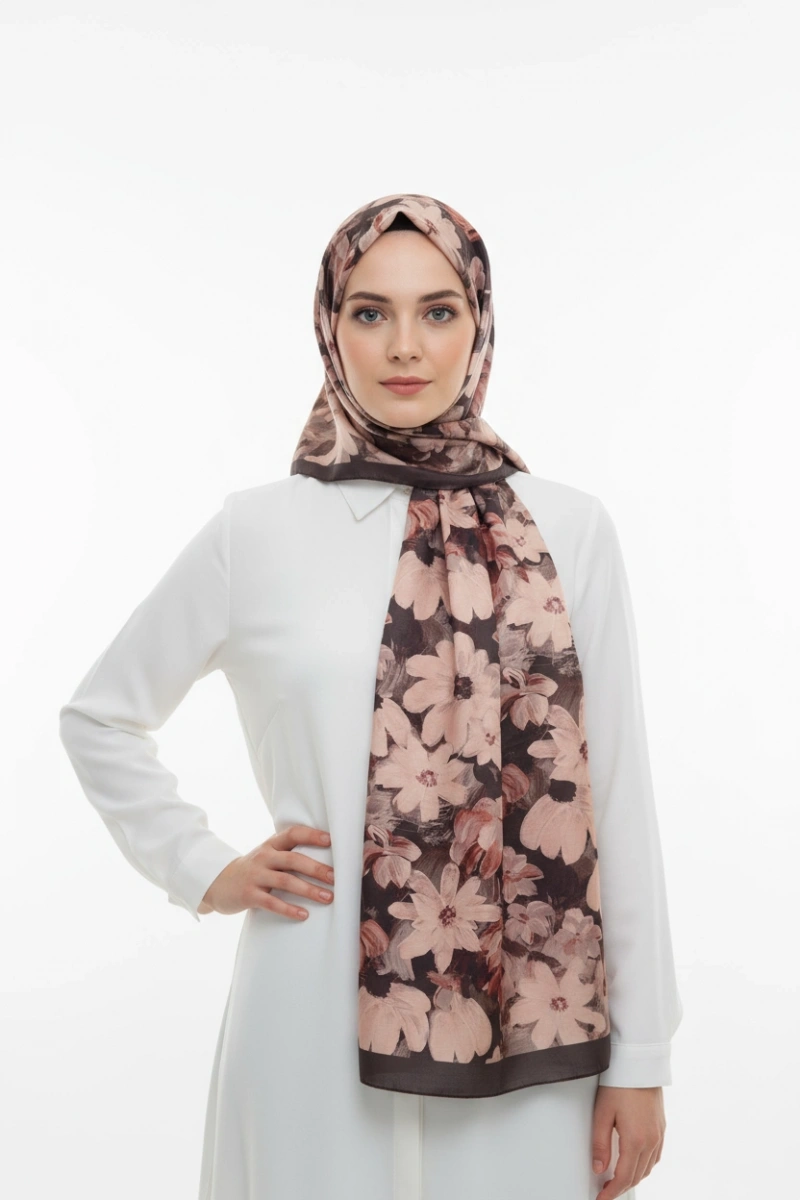 Flora Model Retro Desen Şal - Kahverengi