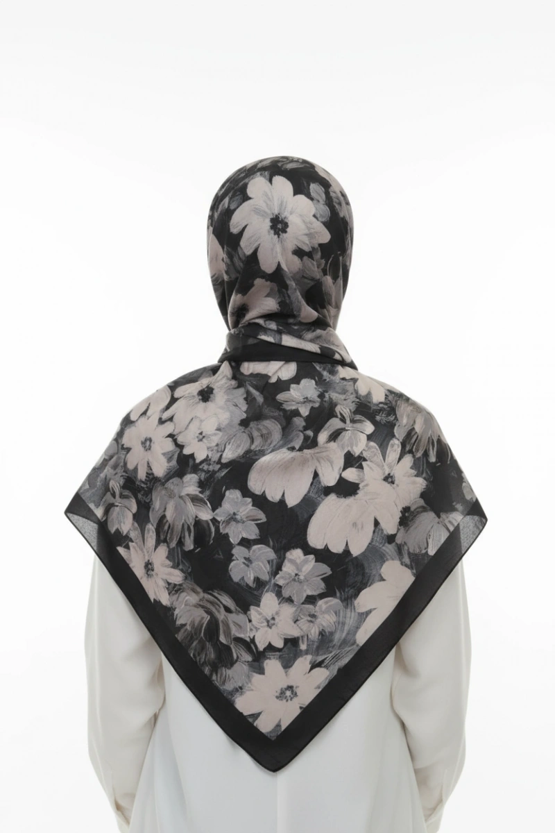 Flora Model Retro Desen Şal - Siyah Beyaz