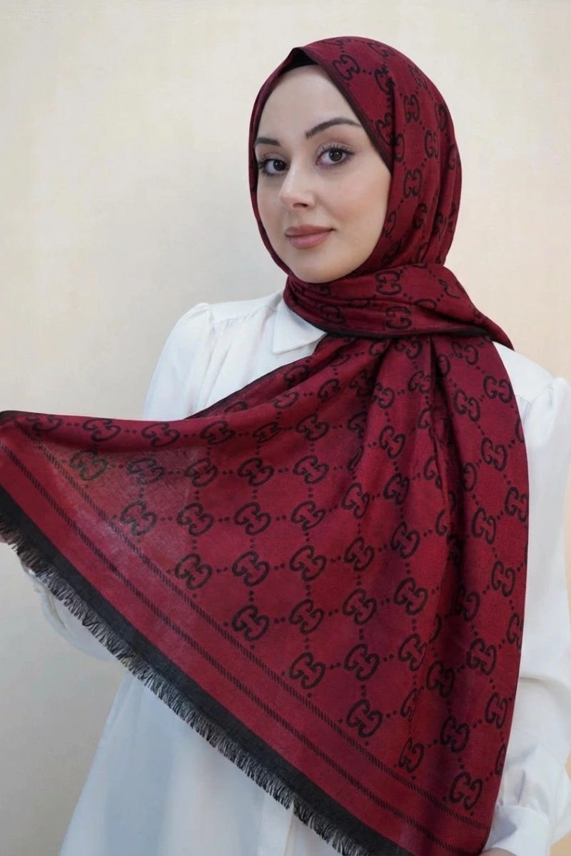 G Model Çift Taraflı Kaşmir Şal - Bordo