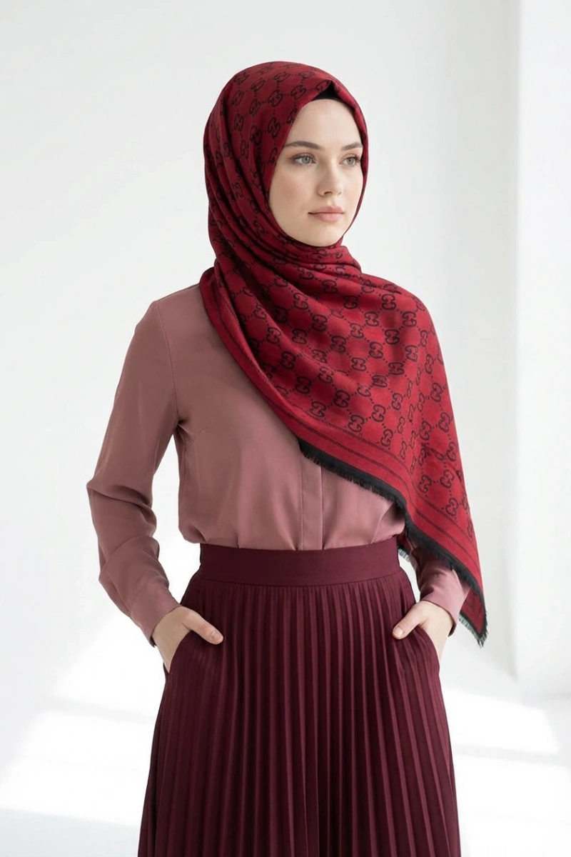 G Model Çift Taraflı Kaşmir Şal - Bordo