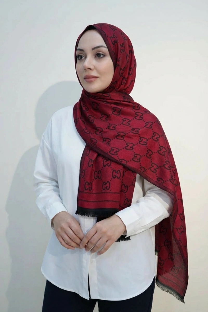 G Model Çift Taraflı Kaşmir Şal - Bordo