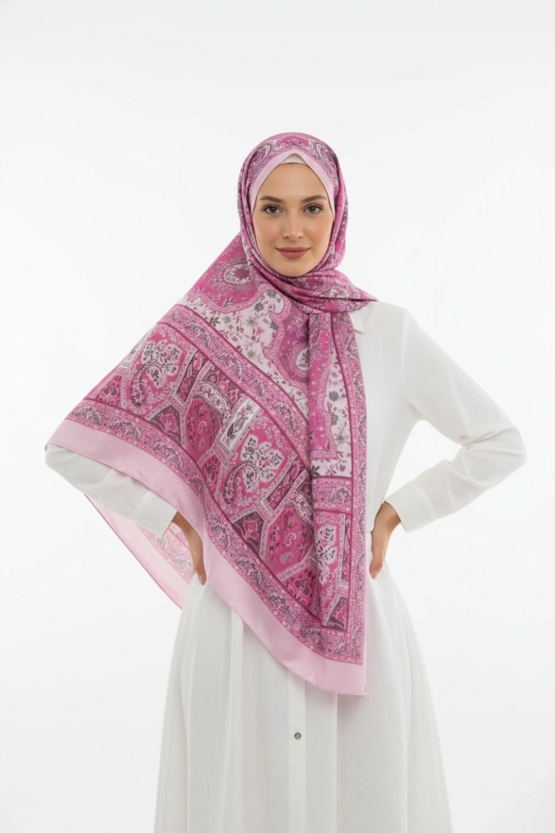 Kapadokya Model Retro Desen Şal - Pembe