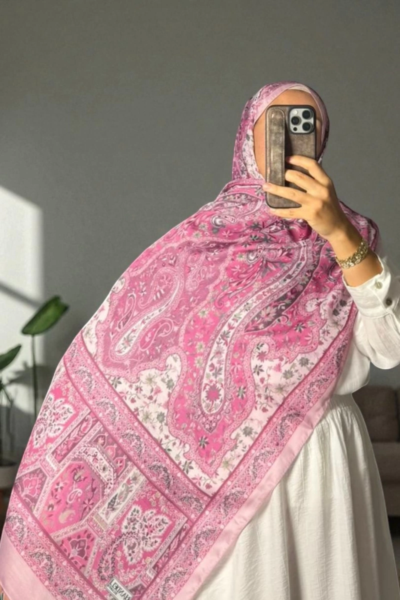 Kapadokya Model Retro Desen Şal - Pembe