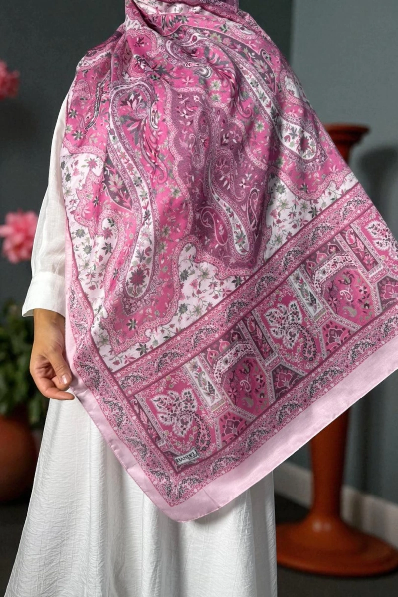 Kapadokya Model Retro Desen Şal - Pembe