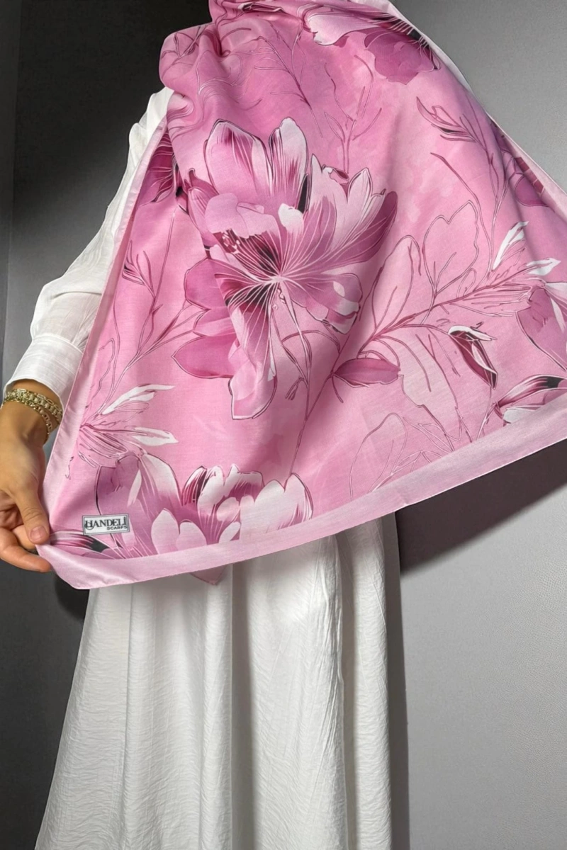 Roza Model Retro Desen Şal - Pembe
