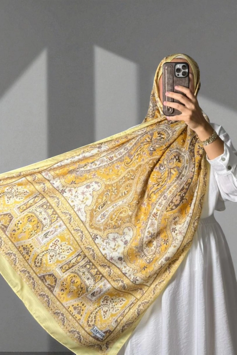 Kapadokya Model Retro Desen Şal - Sarı