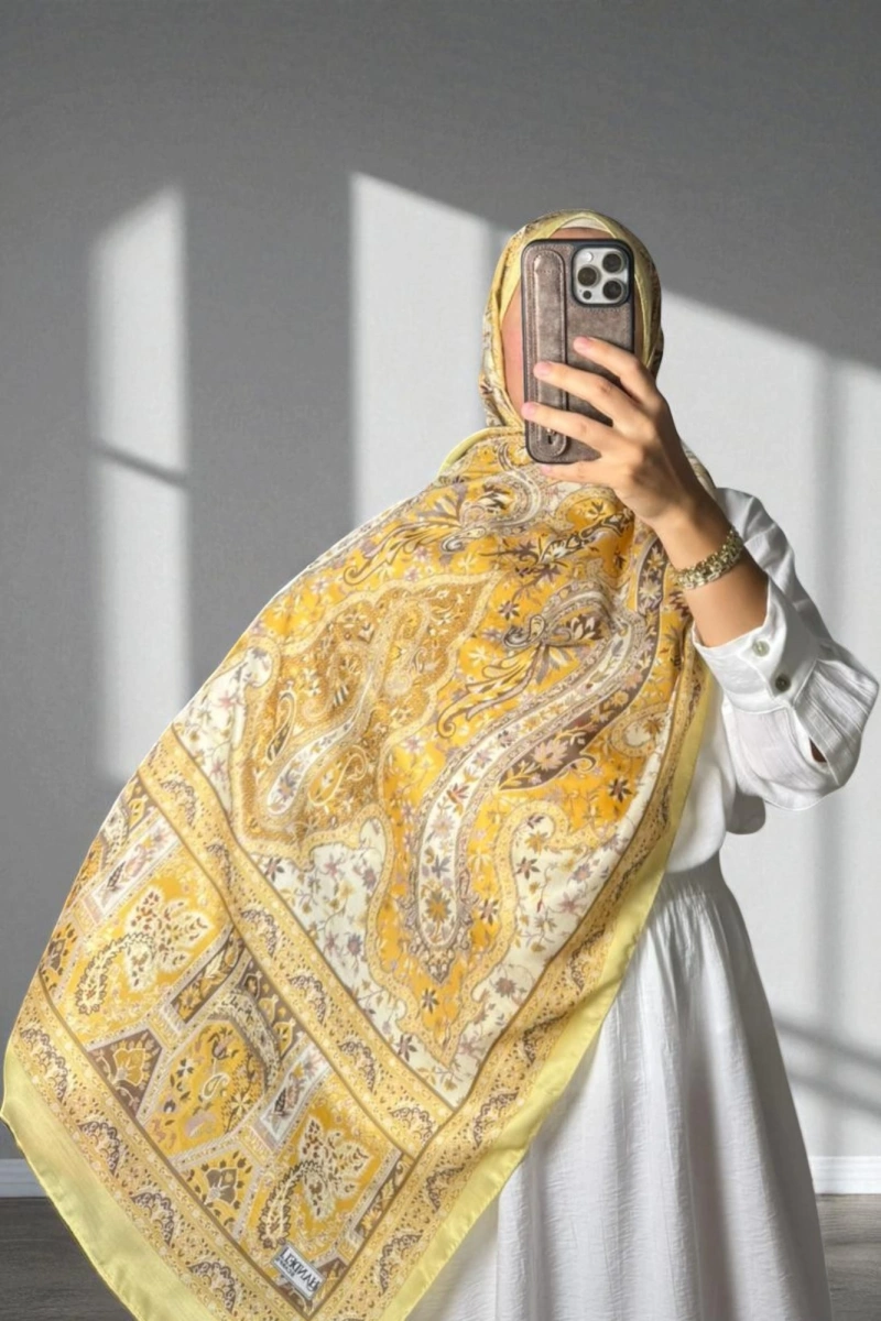 Kapadokya Model Retro Desen Şal - Sarı
