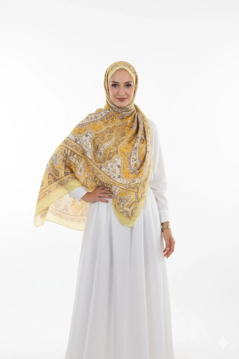 Kapadokya Model Retro Desen Şal - Sarı