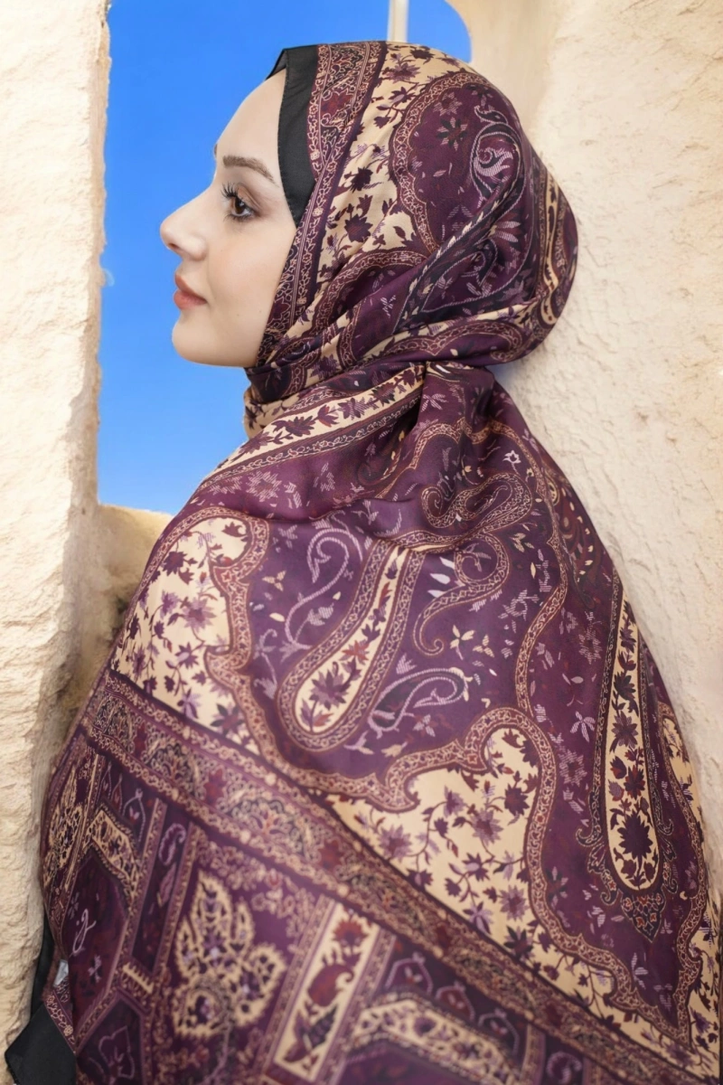 Kapadokya Model Retro Şal - Bordo Siyah