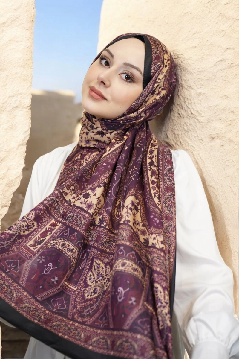 Kapadokya Model Retro Şal - Bordo Siyah