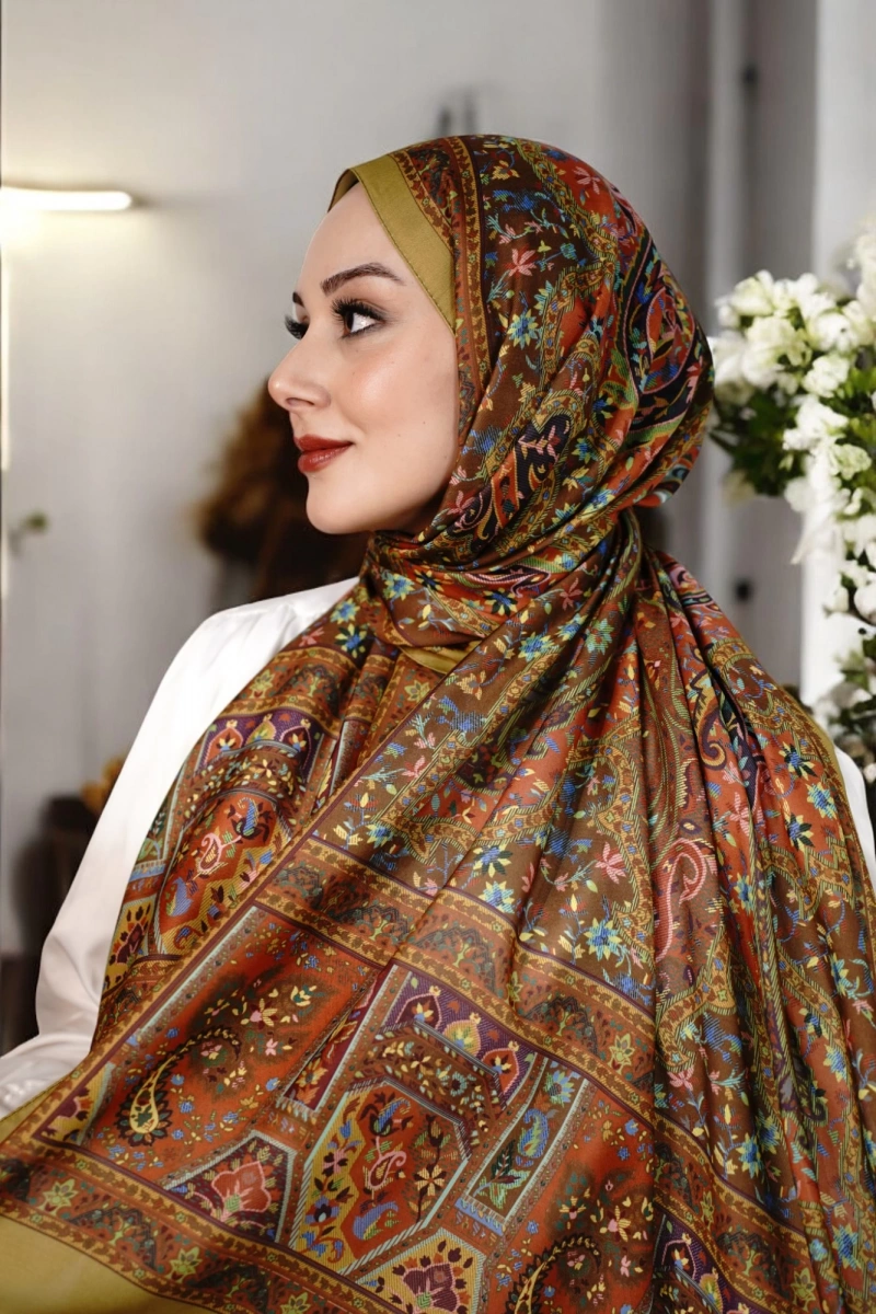 Kapadokya Model Retro Şal - Yağ Yeşili