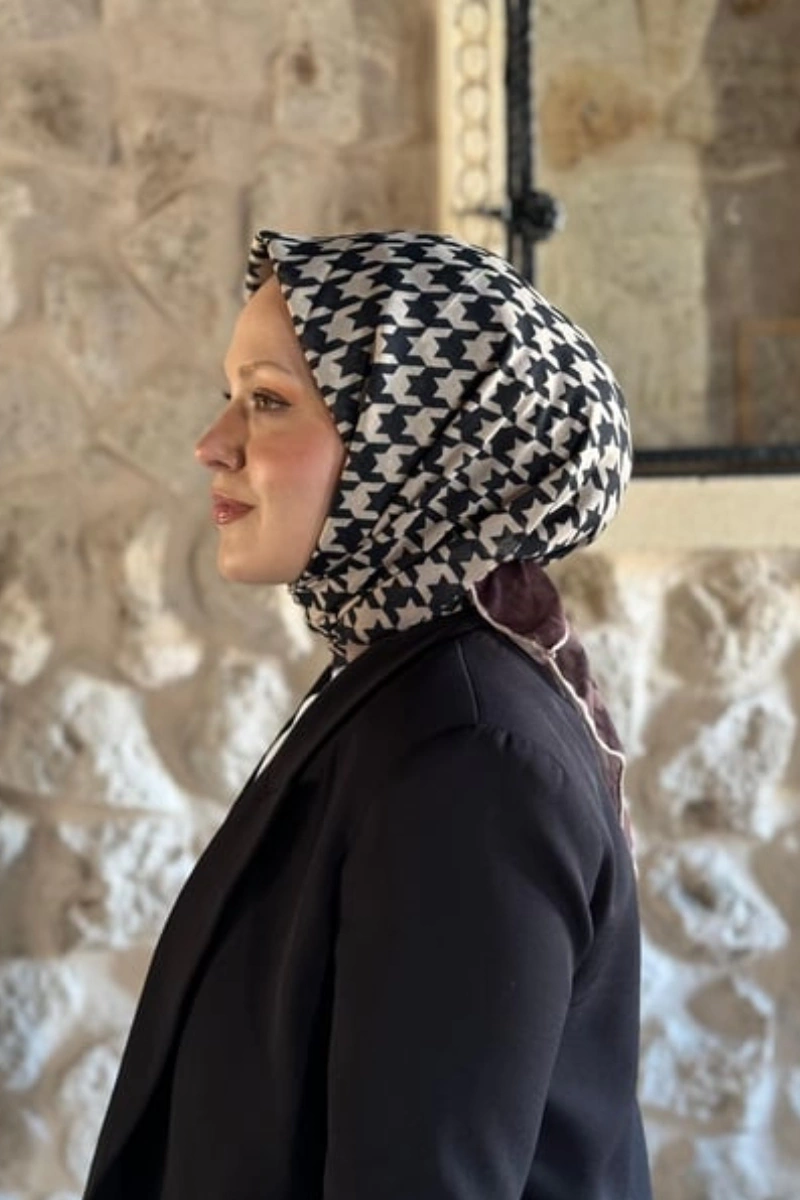 Kazayağı Desen Eşarp Pamuk Soft - Kahve