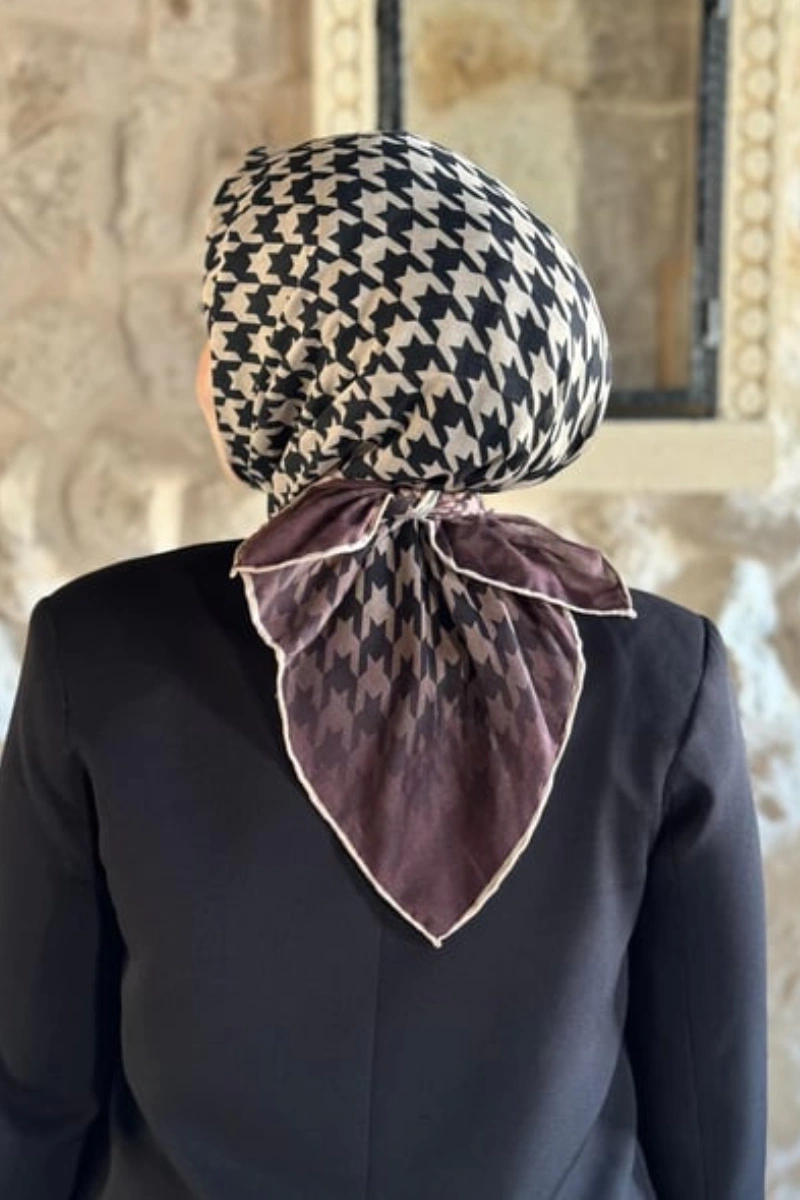 Kazayağı Desen Eşarp Pamuk Soft - Kahve