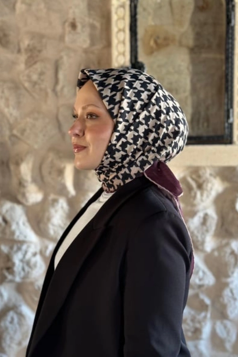 Kazayağı Desen Eşarp Pamuk Soft - Mürdüm