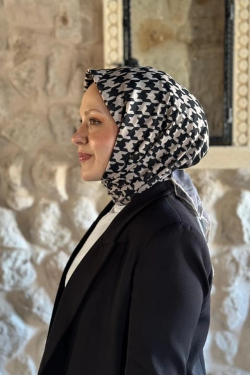 Kazayağı Desen Eşarp Pamuk Soft - Taş