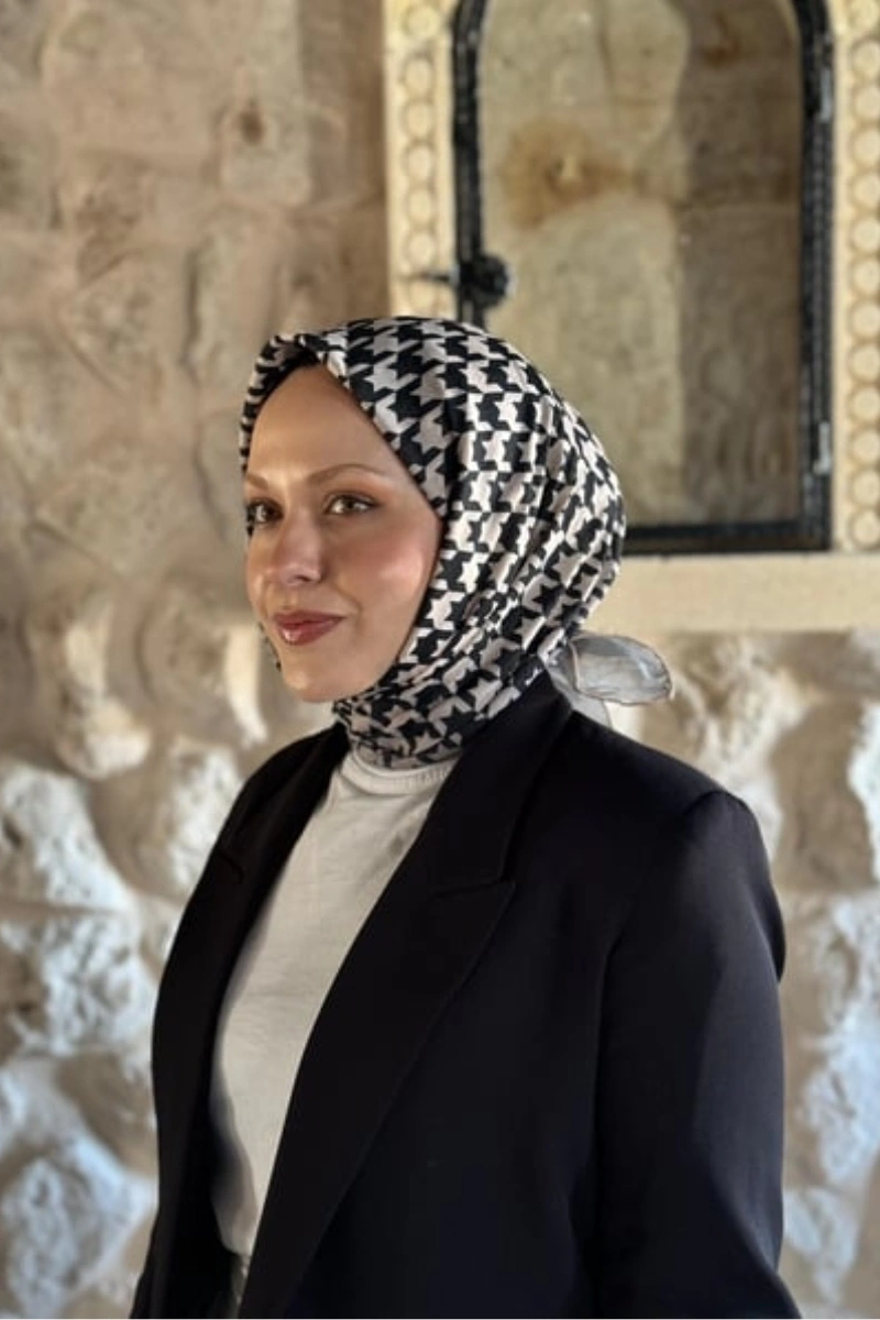 Kazayağı Desen Eşarp Pamuk Soft - Taş