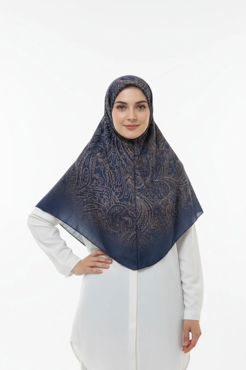 Lacivert Serisi Pamuk El Dikişli Eşarp - 3