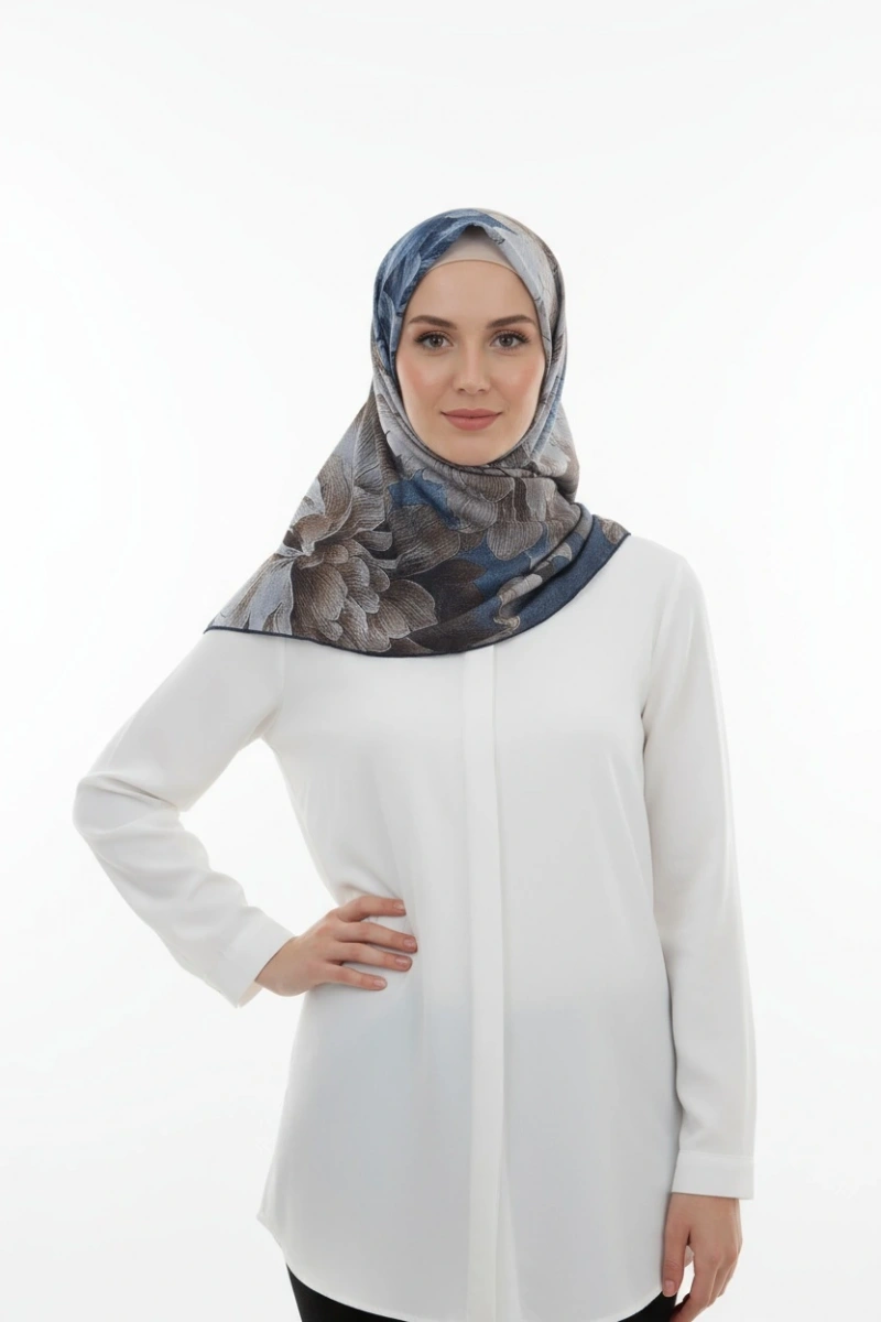 Lacivert Serisi Pamuk El Dikişli Eşarp - 6