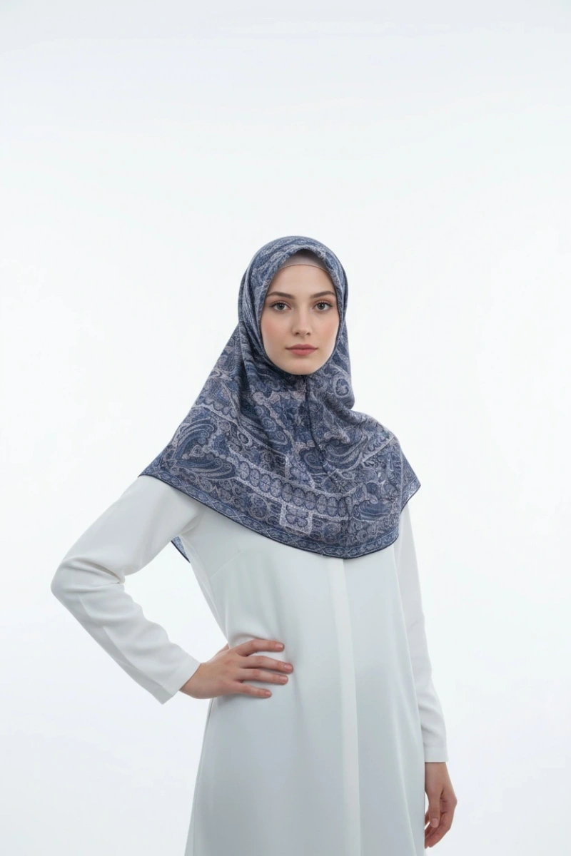 Lacivert Serisi Pamuk El Dikişli Eşarp - 8