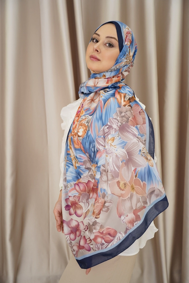 Lavanta Model Retro Desen Şal - Lacivert-Pembe