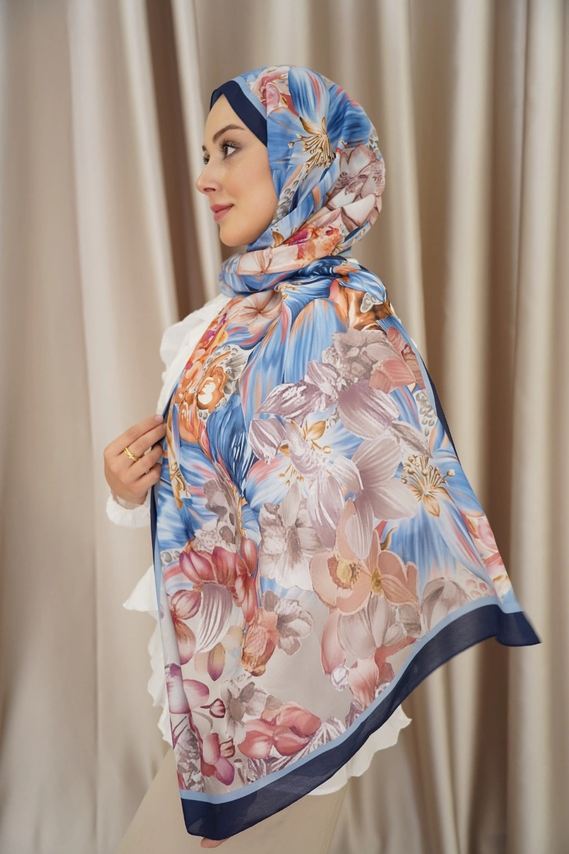 Lavanta Model Retro Desen Şal - Lacivert-Pembe