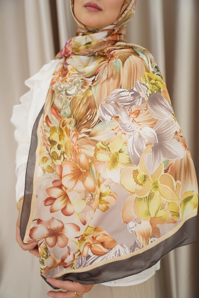 Lavanta Model Retro Desen Şal - Antrasit Kahve