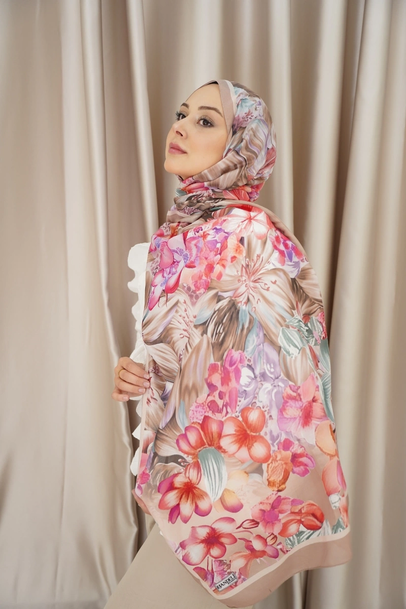 Lavanta Model Retro Desen Şal - Vizon Pembe