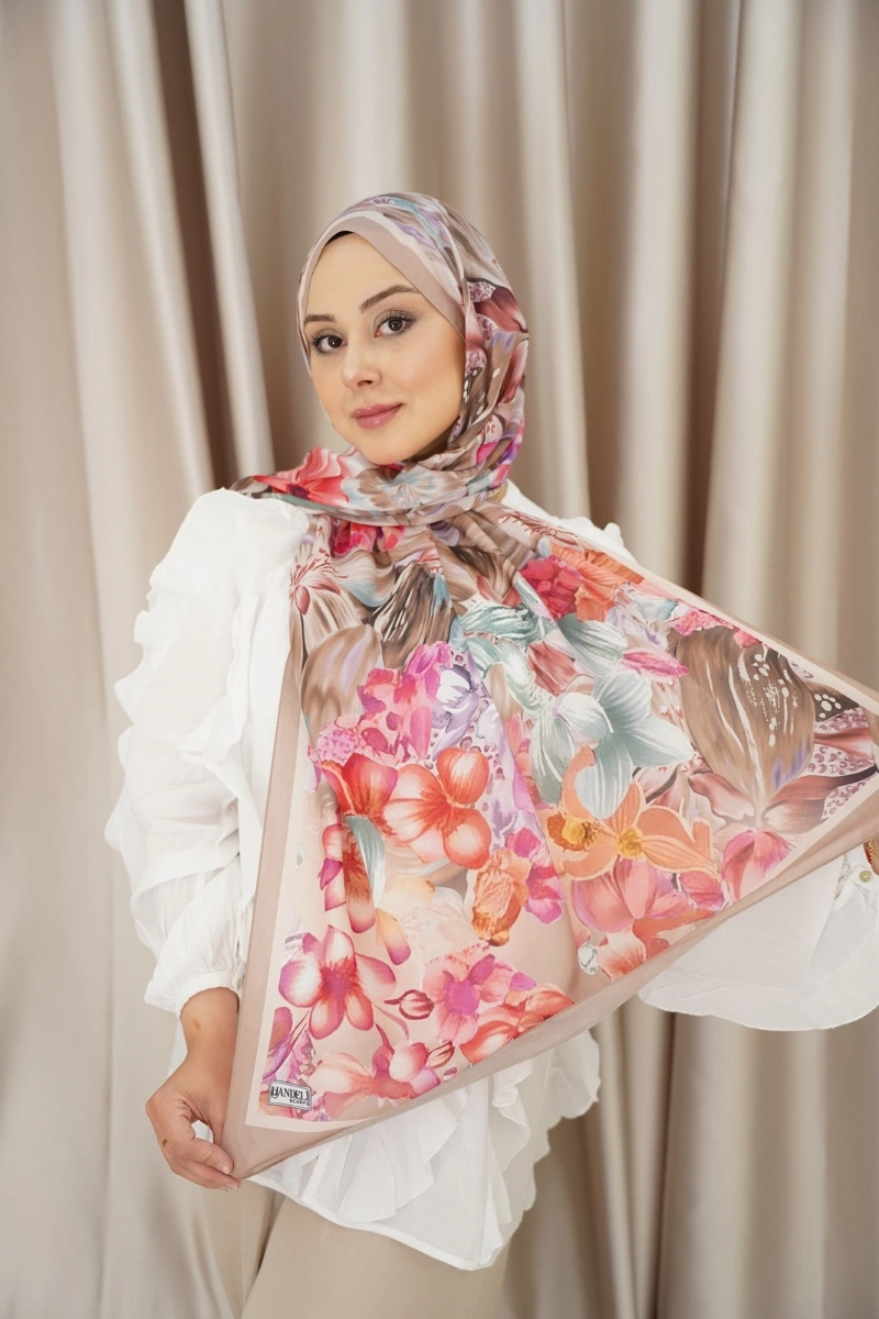 Lavanta Model Retro Desen Şal - Vizon Pembe