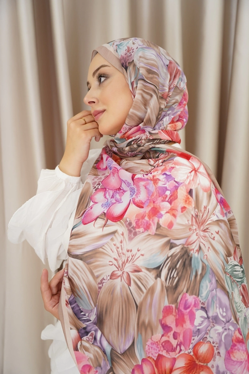 Lavanta Model Retro Desen Şal - Vizon Pembe