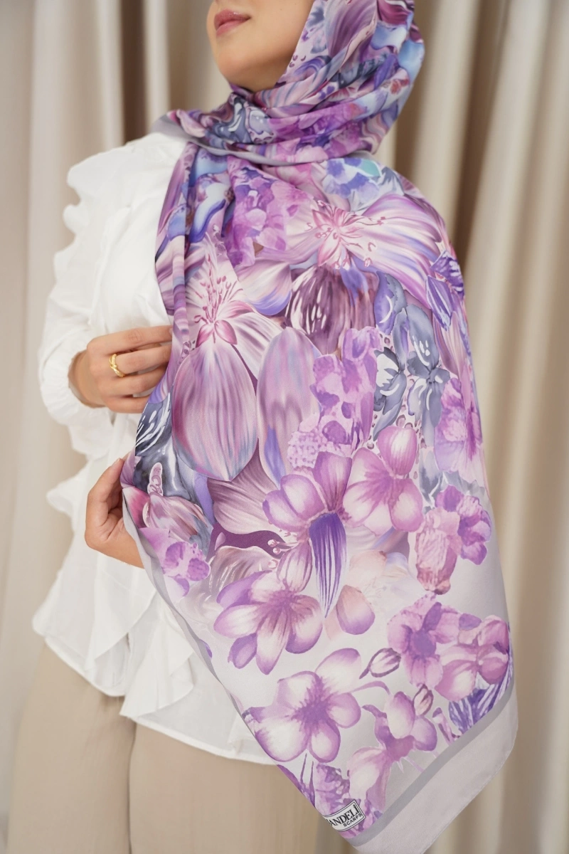 Lavanta Model Retro Desen Şal - Lila