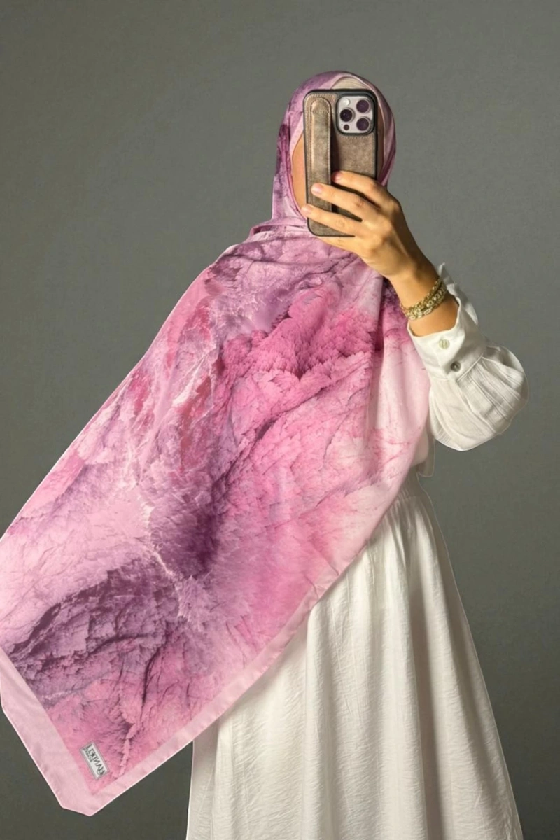 Çınar Model Retro Desen Şal - Pembe