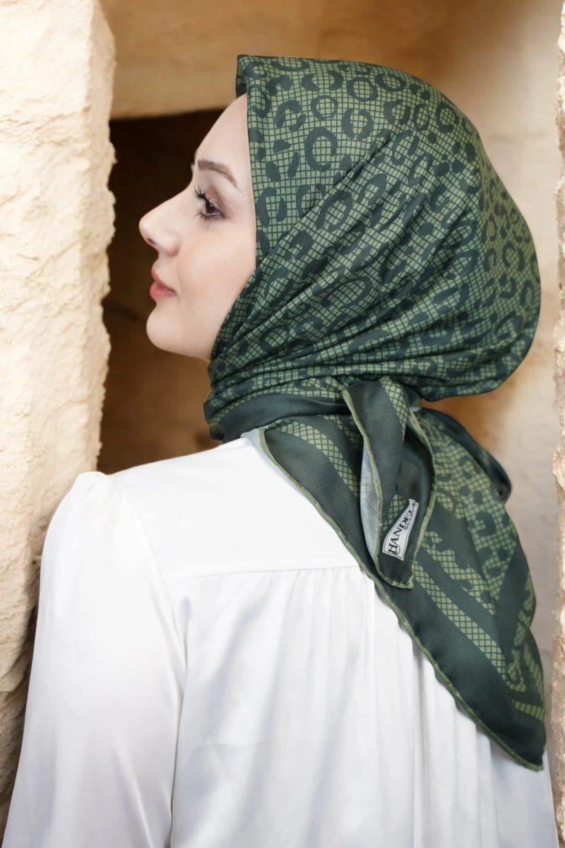 Leopar Desen Eşarp Pamuk Soft - Yeşil
