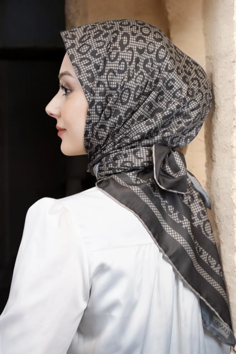 Leopar Desen Eşarp Pamuk Soft - Antrasit