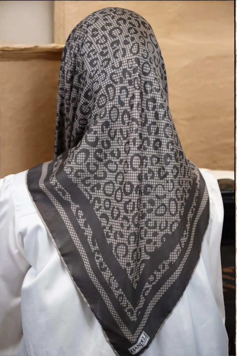 Leopar Desen Eşarp Pamuk Soft - Antrasit