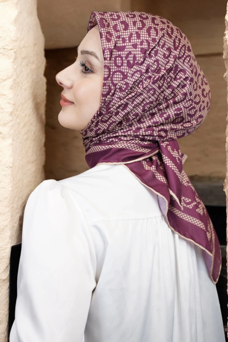 Leopar Desen Eşarp Pamuk Soft - Bordo