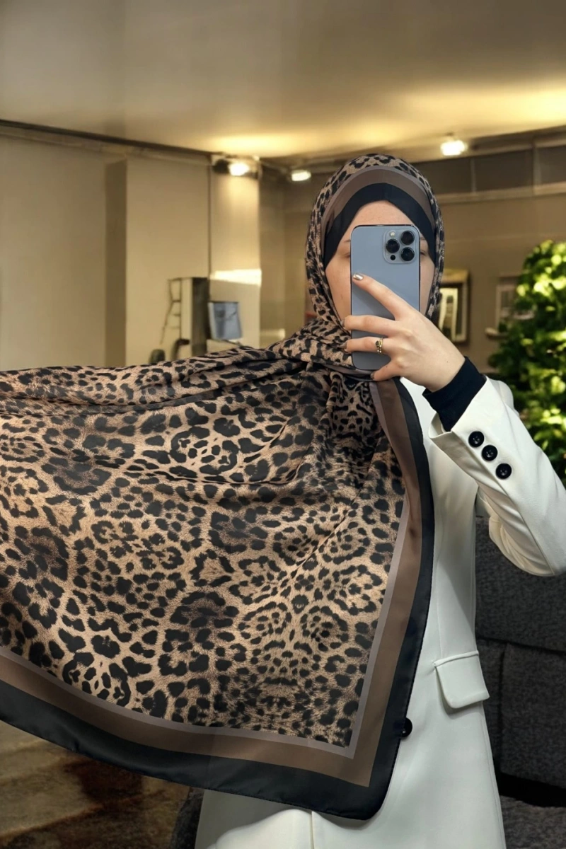 Leopar Desen Şal - Acı Kahve