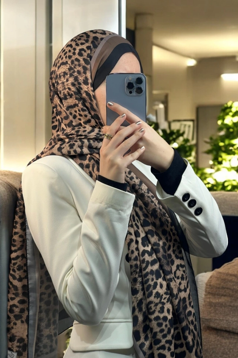 Leopar Desen Şal - Acı Kahve