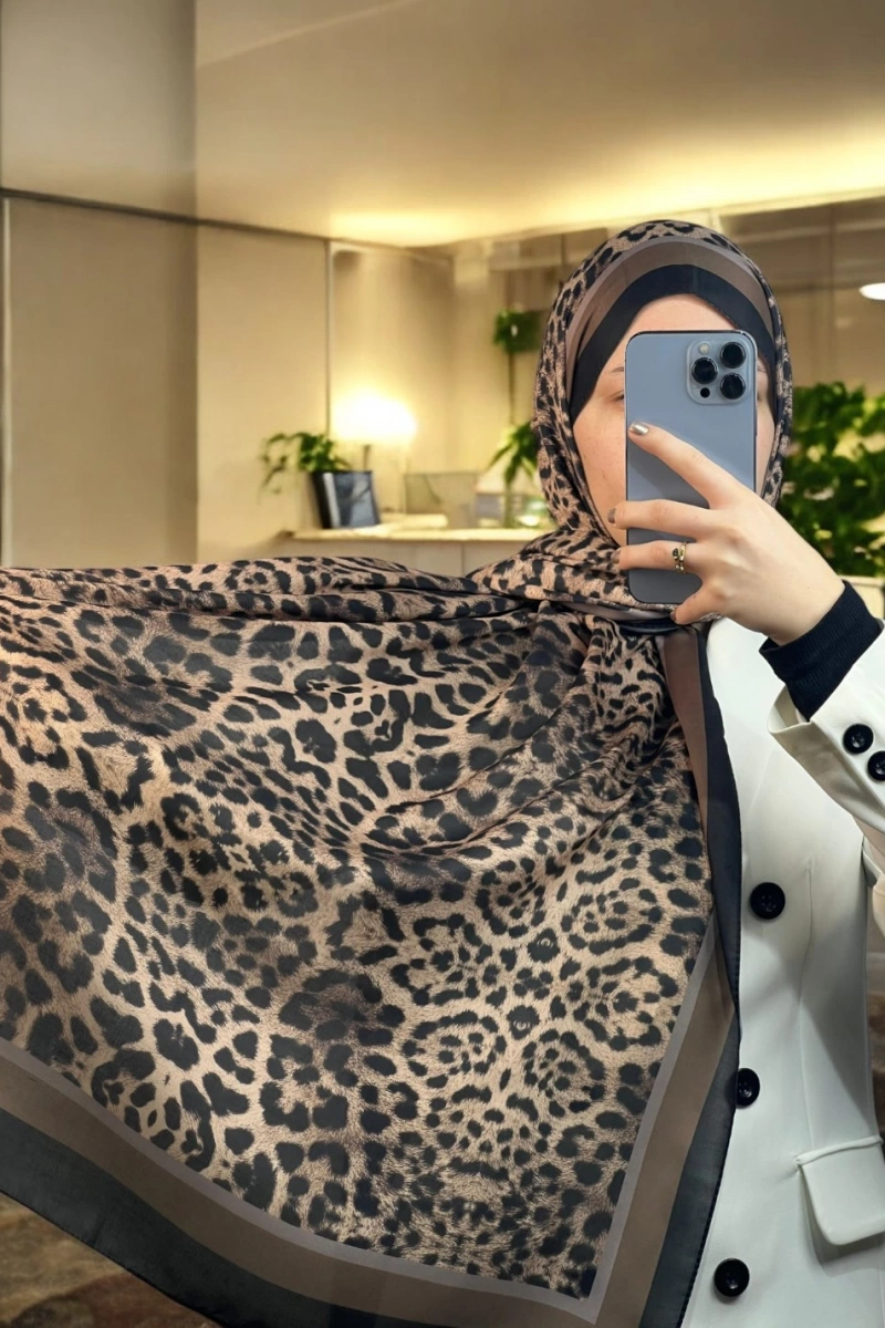 Leopar Desen Şal - Acı Kahve