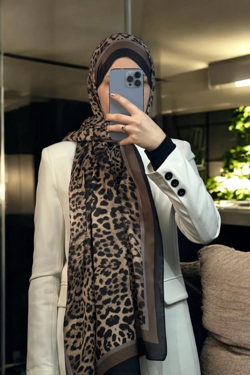 Leopar Desen Şal - Acı Kahve