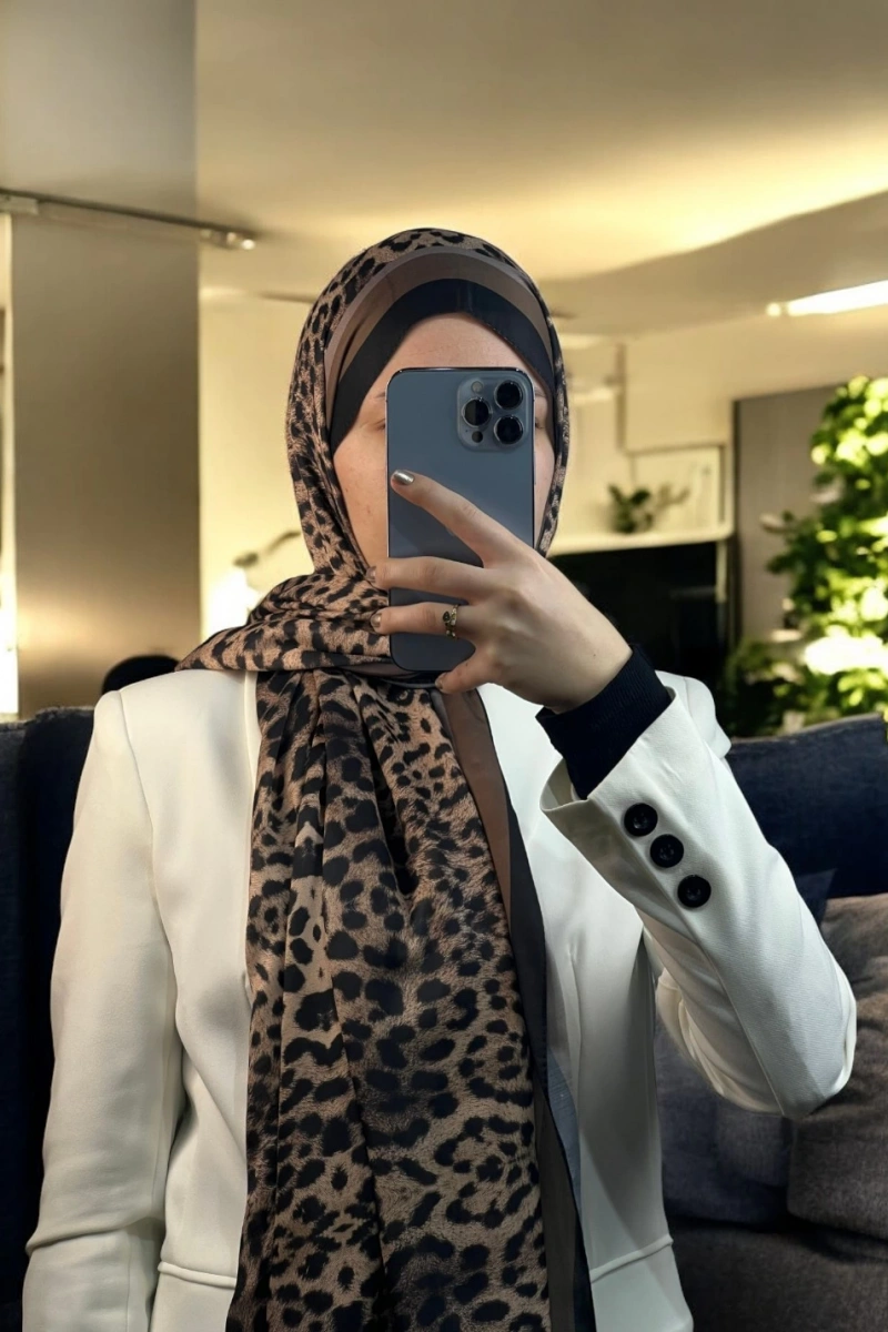 Leopar Desen Şal - Acı Kahve