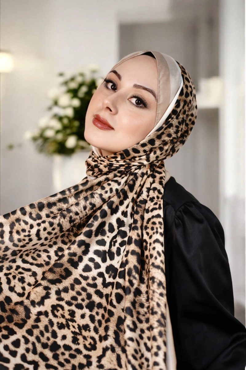 Leopar Desen Şal - Camel