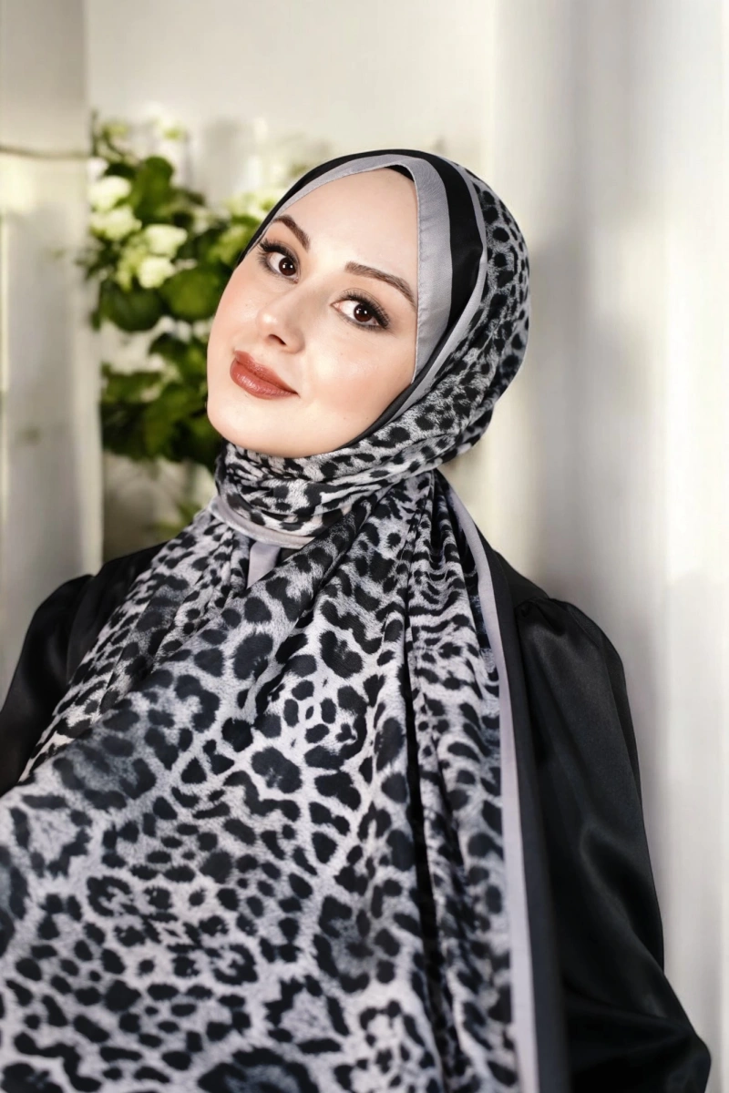 Leopar Desen Şal - Gri Siyah