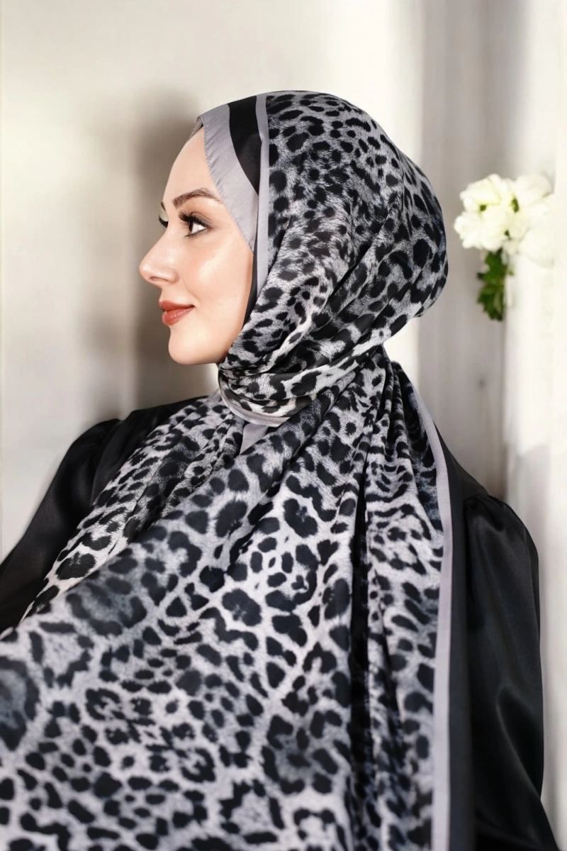 Leopar Desen Şal - Gri Siyah