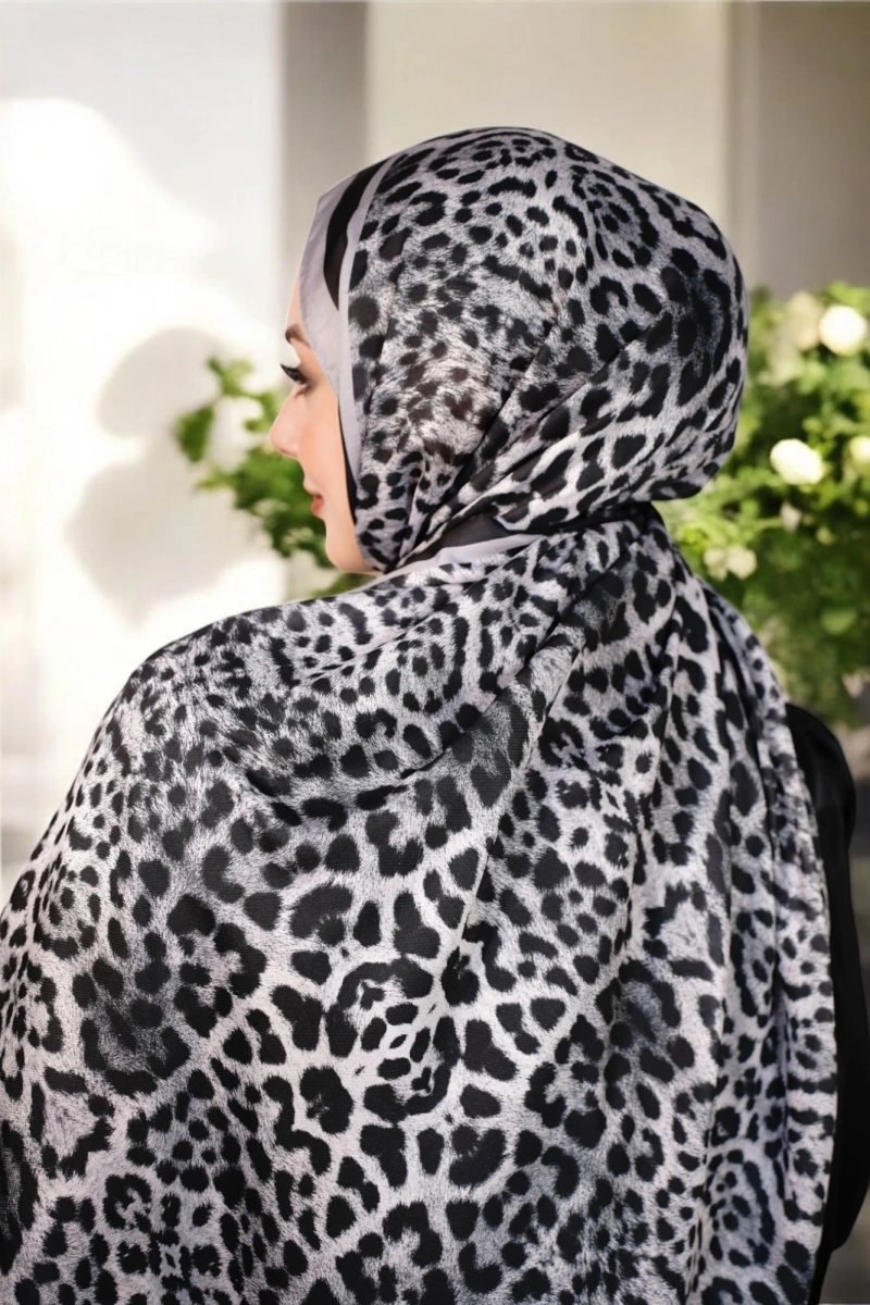 Leopar Desen Şal - Gri Siyah