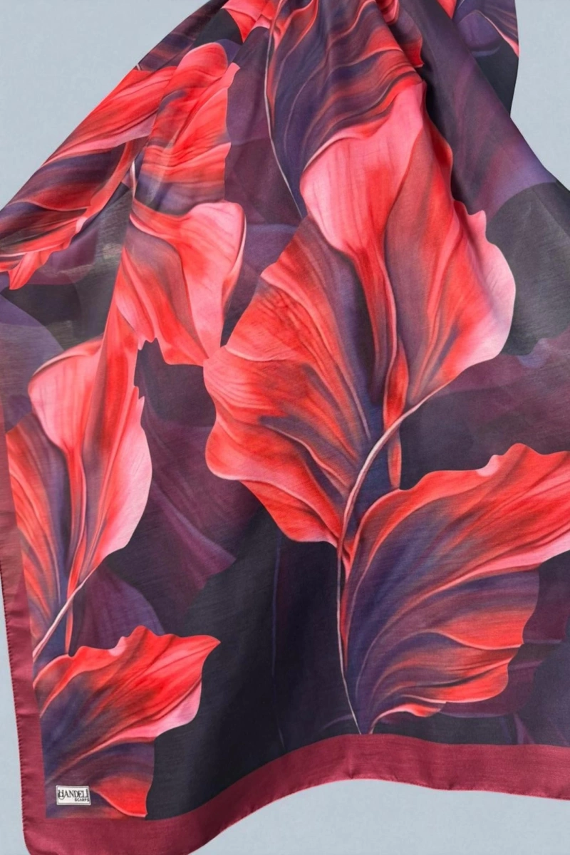 Duha Model Retro Desen Şal  bordo