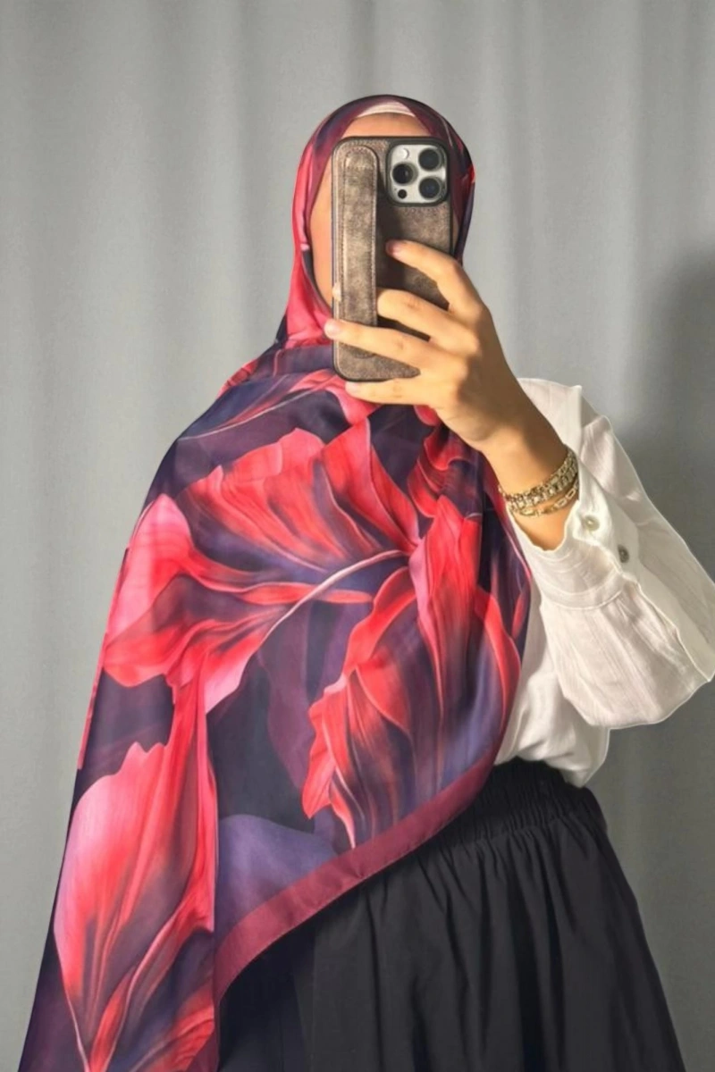 Duha Model Retro Desen Şal  bordo