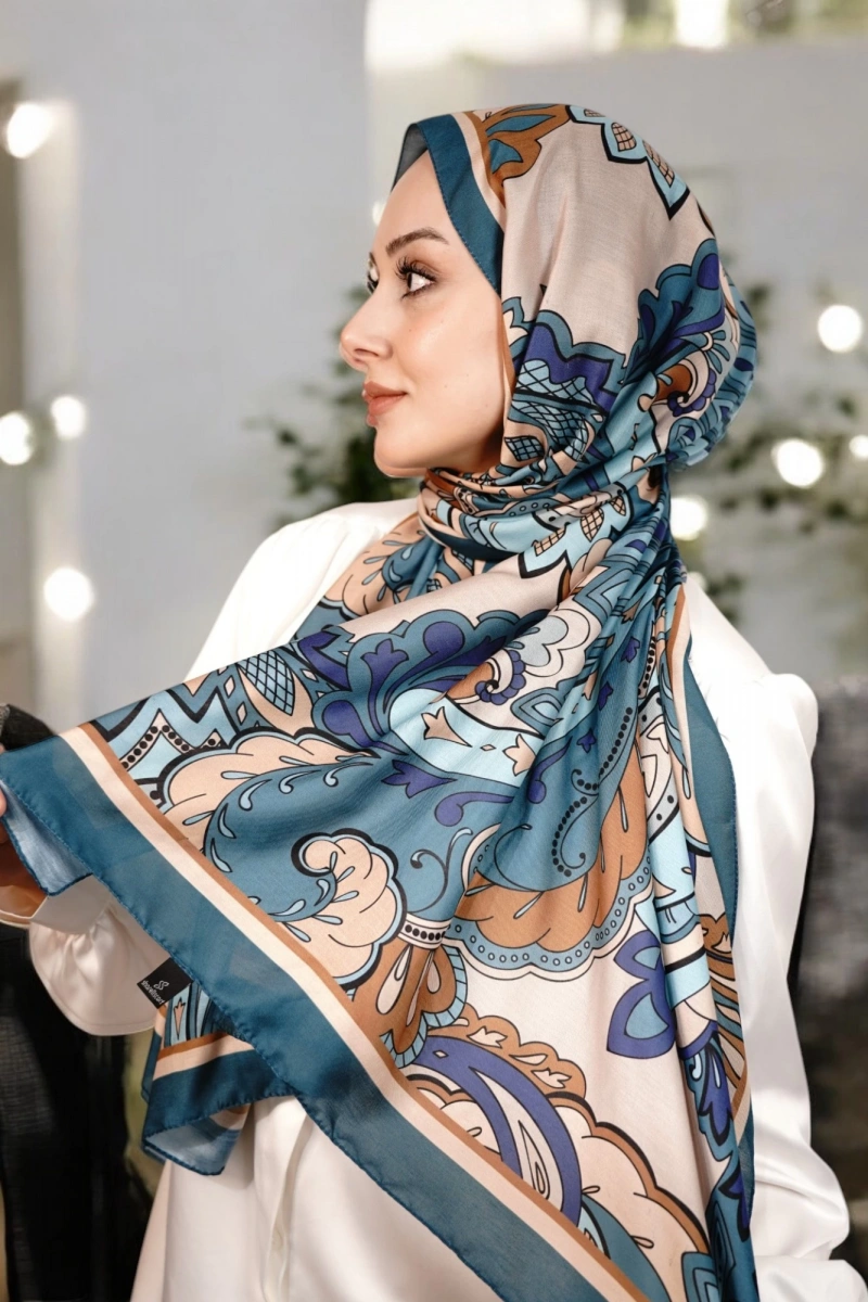Mona Model Retro Şal - Petrol Mavisi