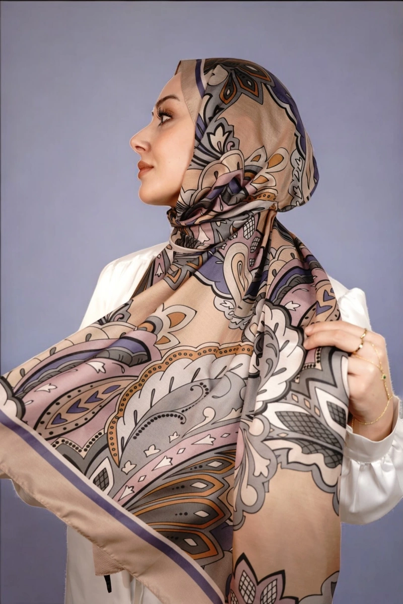 Mona Model Retro Şal - Vizon