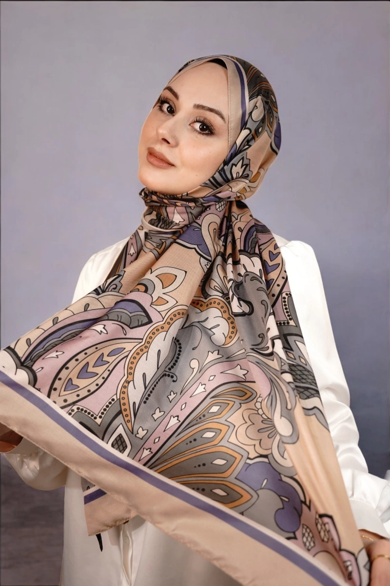 Mona Model Retro Şal - Vizon