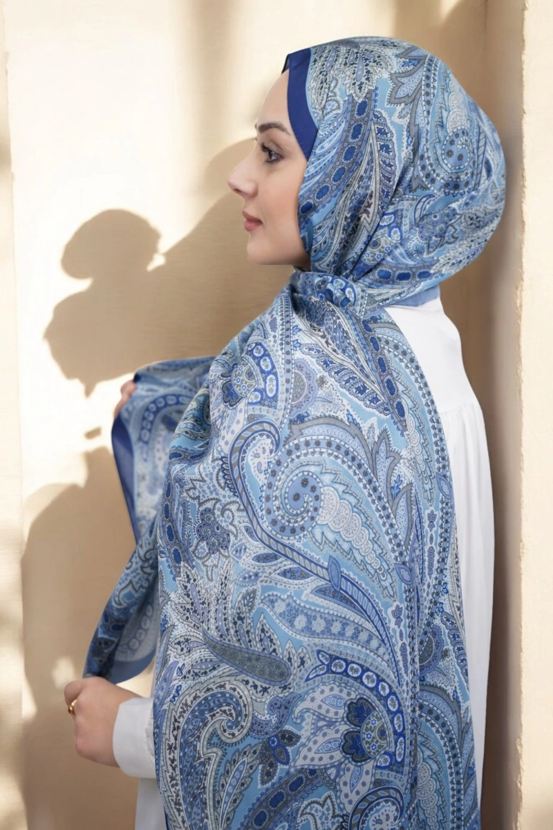 Mostar Model Retro Desen Şal - Mavi
